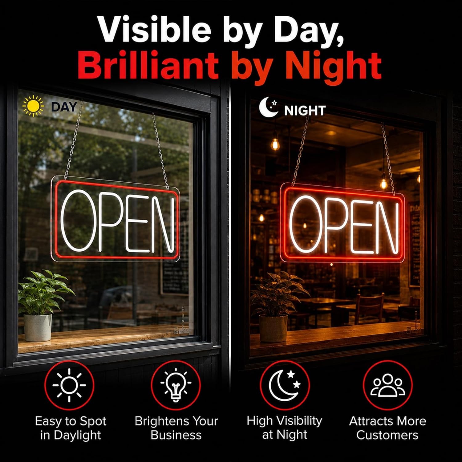 Open Sign Neon Light 17&Prime; X 9.3&Prime; LED Open Sign for Business Window Red + White