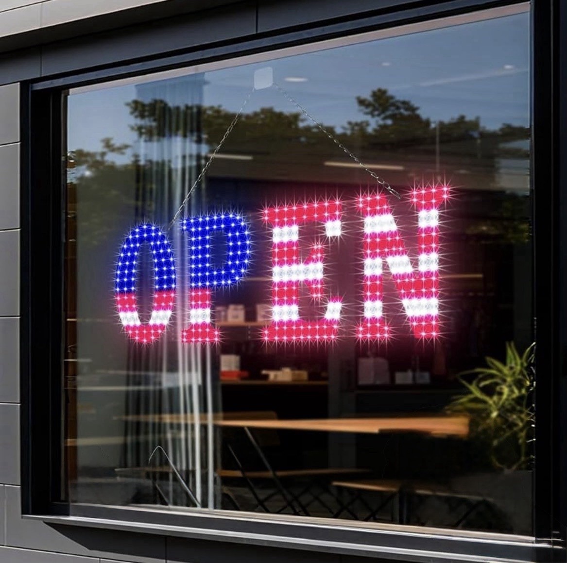 40&Prime;x14&Prime;Bright Large LED Open Sign for Business with Hanging InstallationU.S.flag