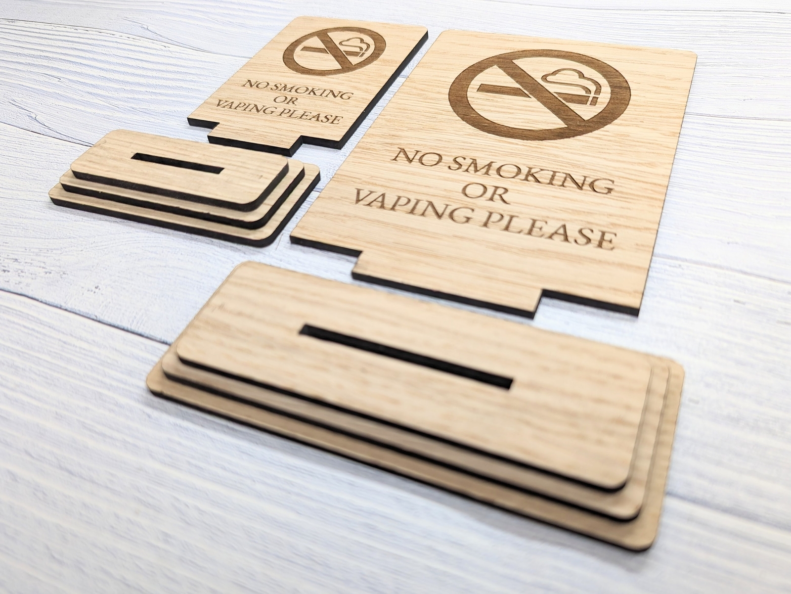 No Smoking Sign Freestanding | No Vaping Wooden Table Sign | Cafe Pub Hotel Oak