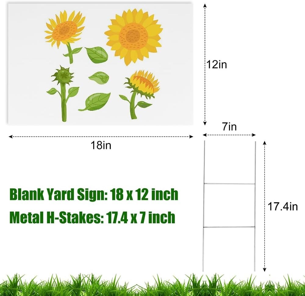 4 Pack 18 x 12 Inches White Corrugated Plastic Yard Sign with Metal Stakes