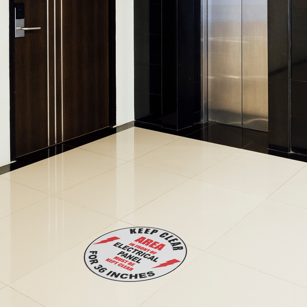 Floor Decals Keep Clear Electrical Panel Black Red Anti-Slip Round Shape
