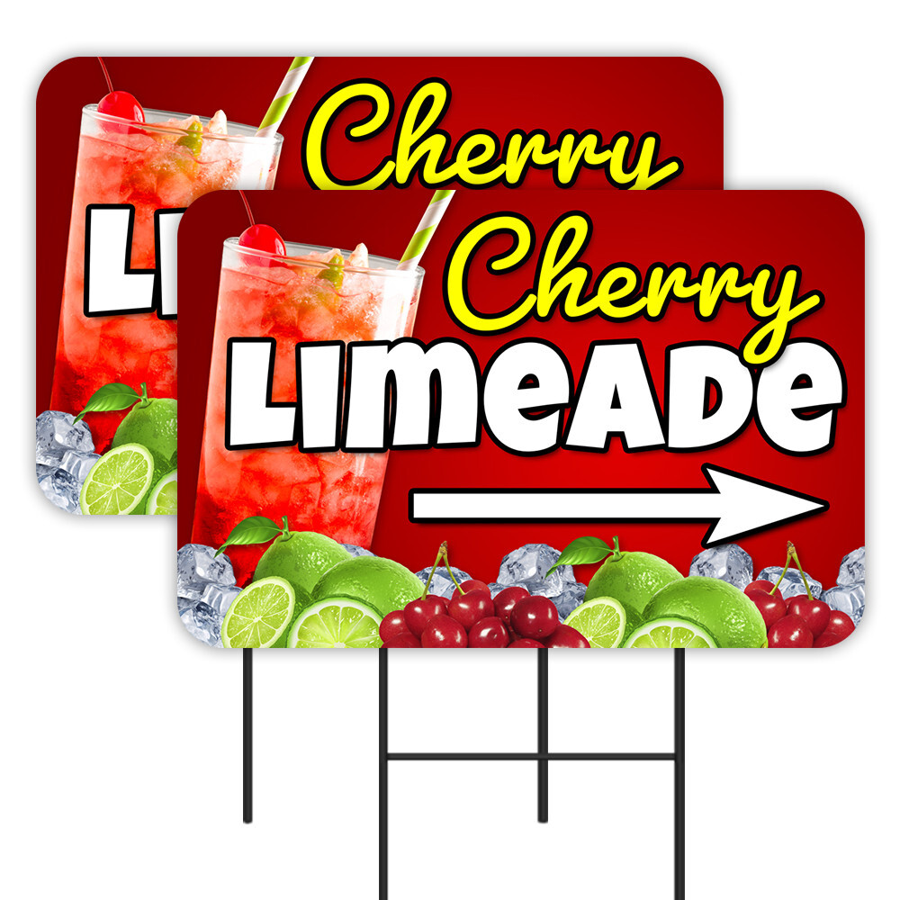 Cherry Limeade 2 Pack Double-Sided Yard Signs 16&Prime; x 24&Prime; with Metal Stakes (Made