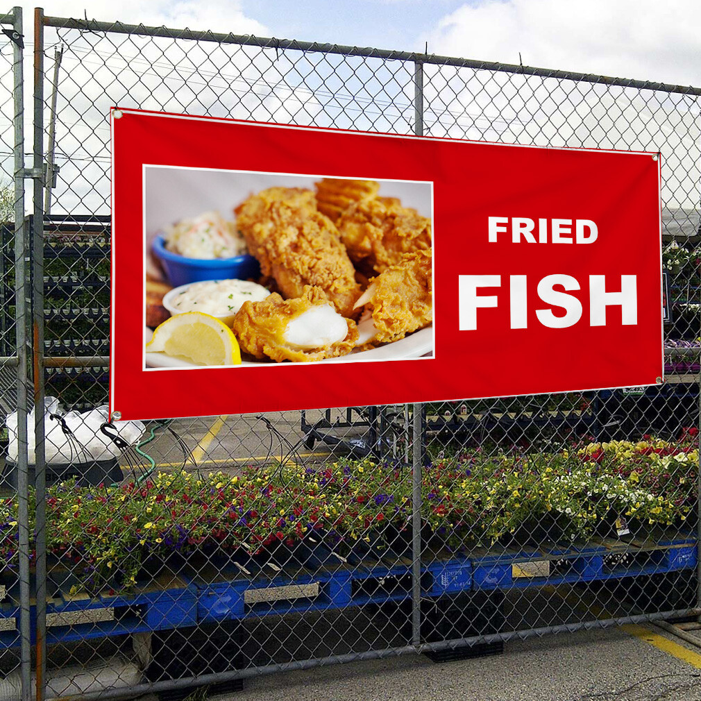 Vinyl Banner Multiple Sizes Fried Fish Food and Drink Restaurant and Food