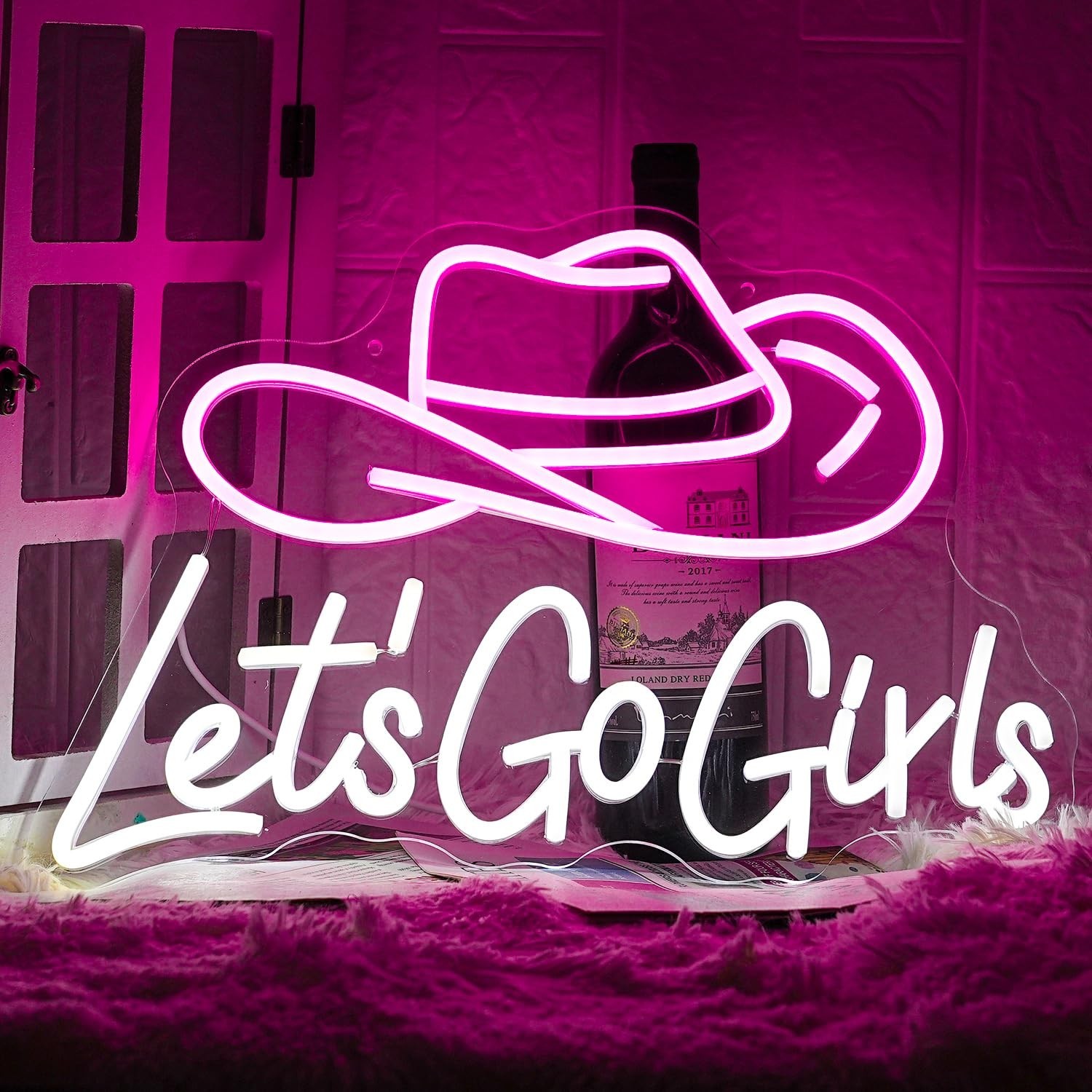 Let&rsquo;s Go Girls Neon Sign Pink White Cowboy Hat Neon Signs Letter Led Light up…
