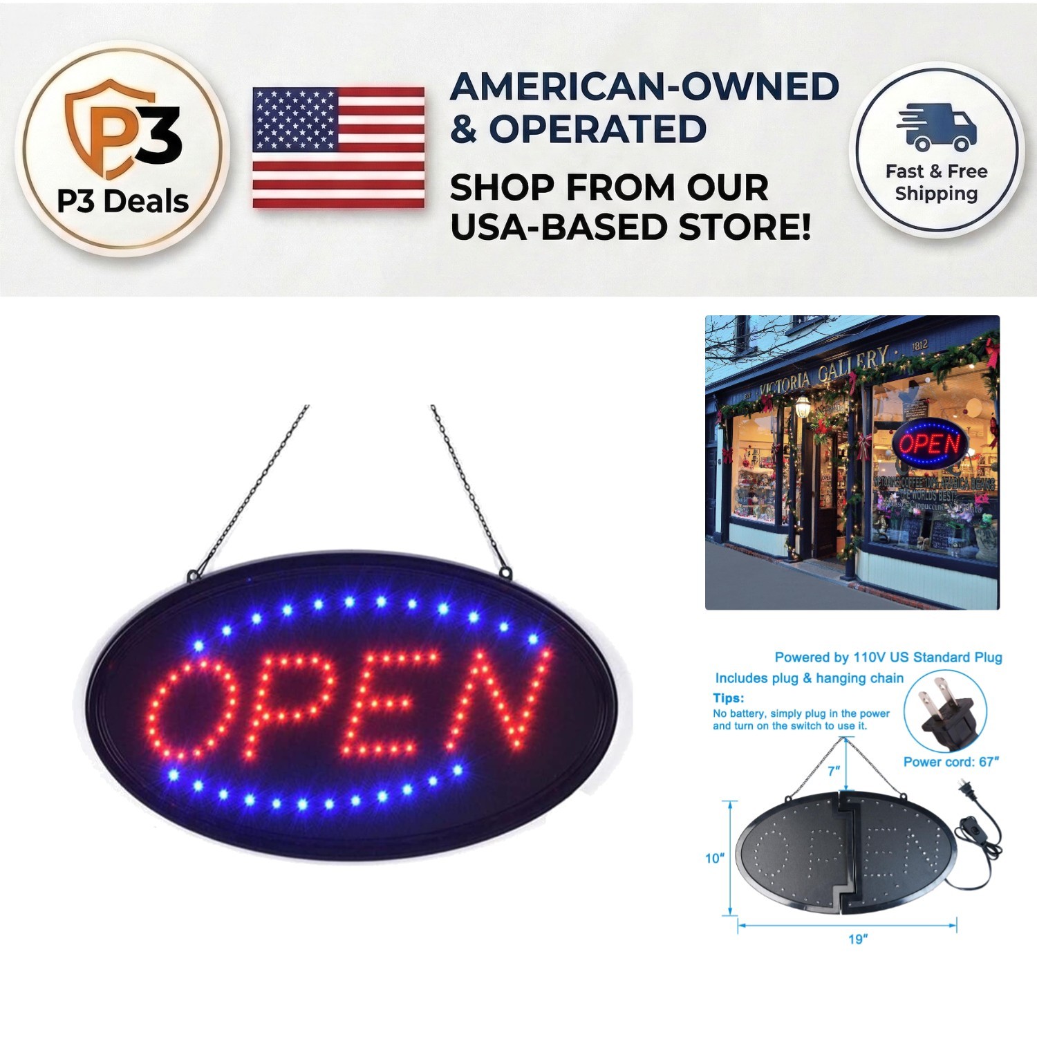 LED &lsquo;Open&rsquo; Sign for Bars and Shops 19×10