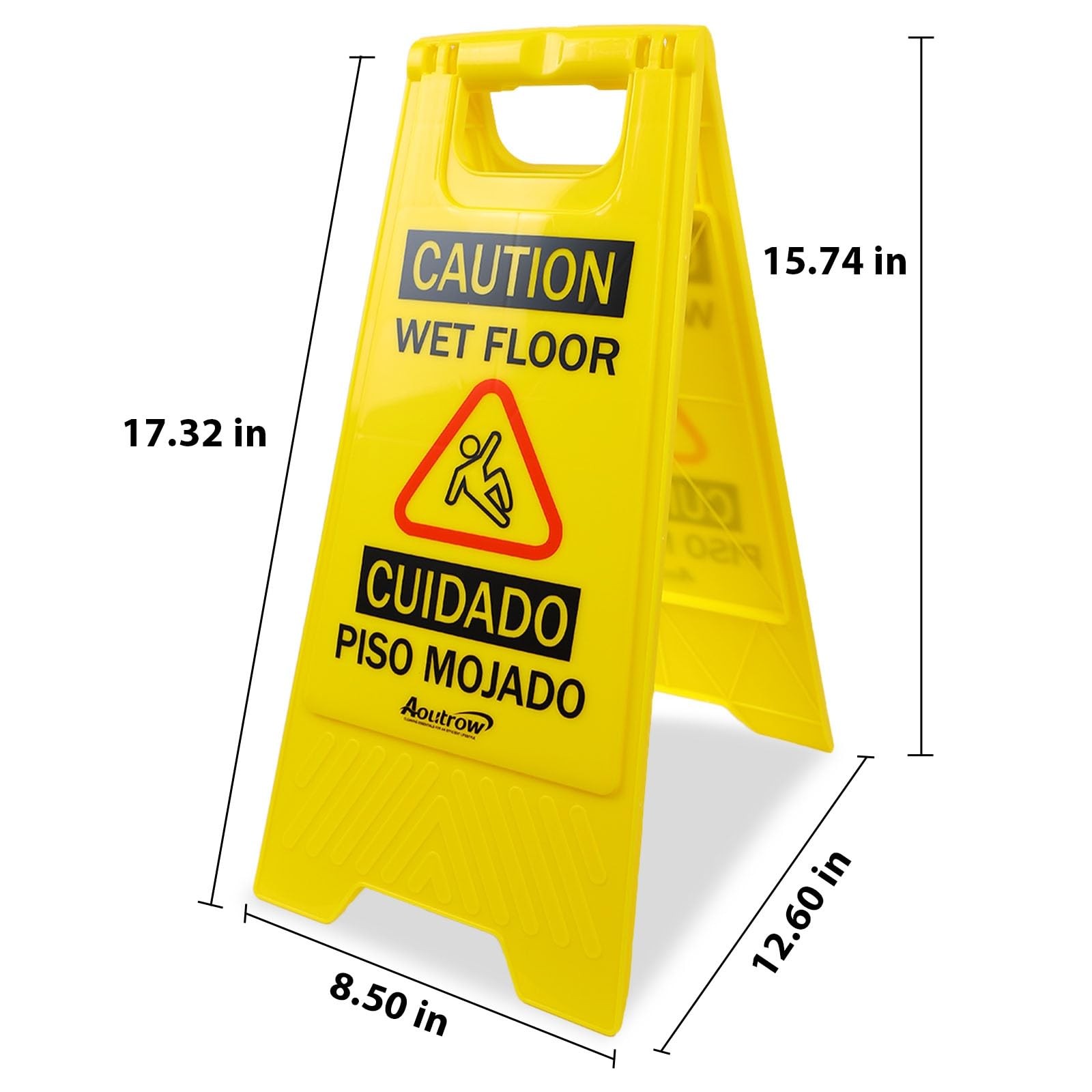 Caution Wet Floor Sign, Bilingual Foldable Safety Sign (17.12In X 8.38In X 0.94I