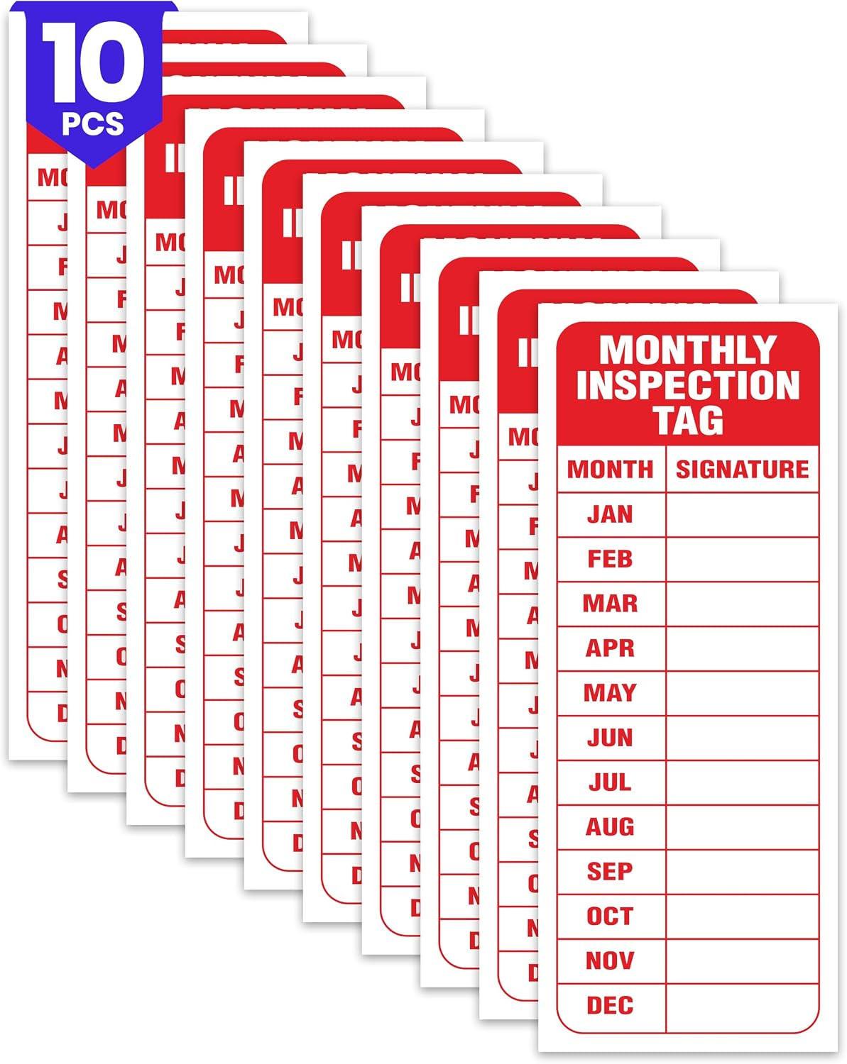 10 X Monthly Inspection Tags | 5 X 2 Inch Vinyl Monthly Inspection Stickers | Fi