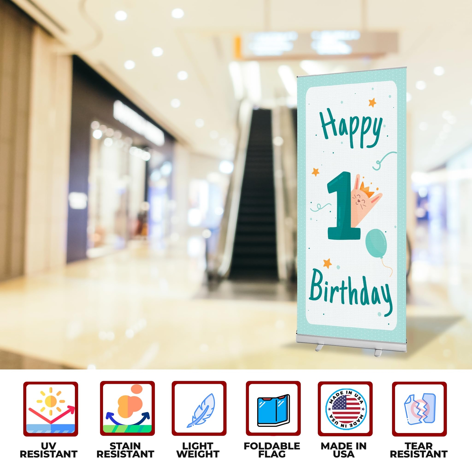 Birthday Sign Retractable Banner Stand | Backdrop Roll-up Banner Stand w/ Cover