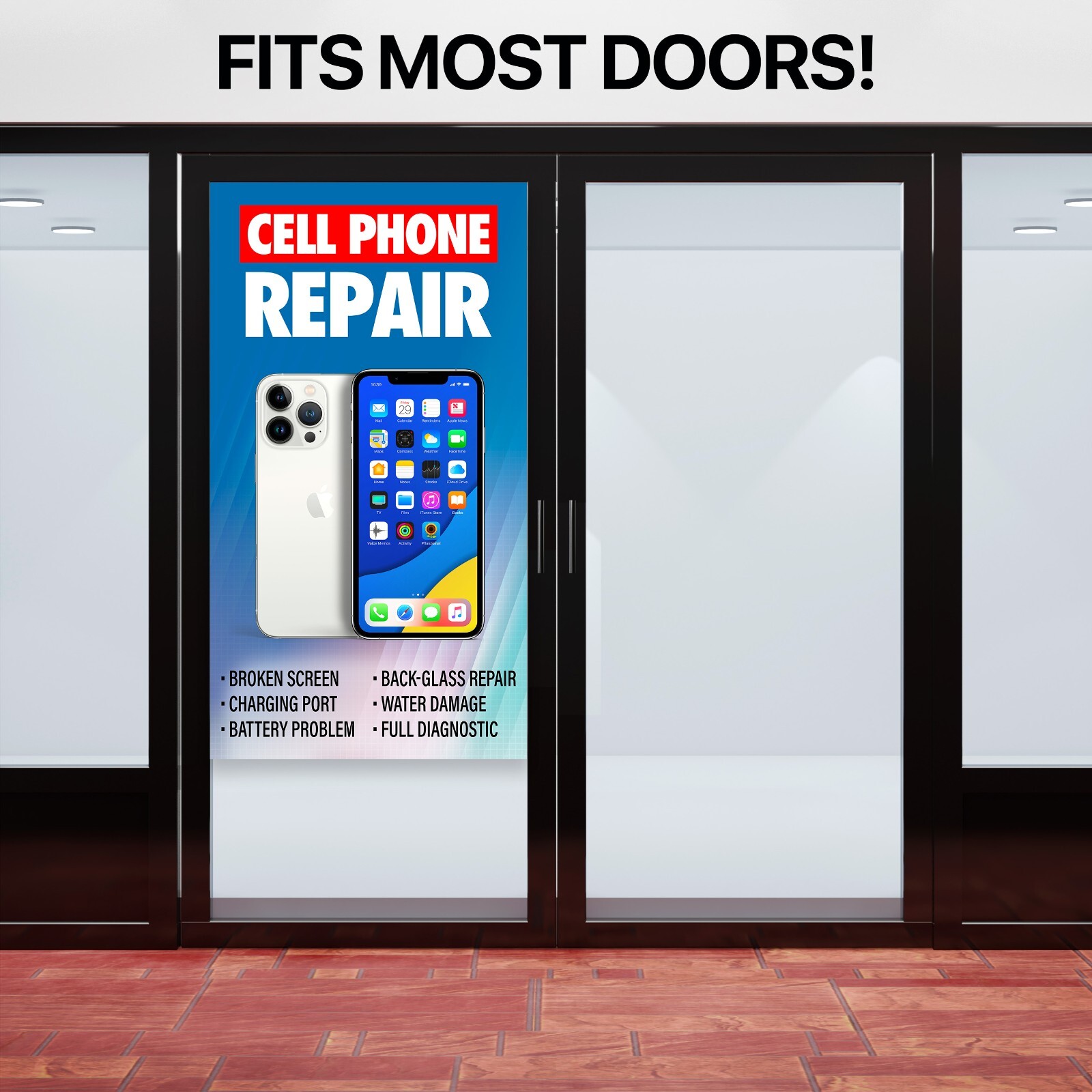 Cell Phone Repair Retail Door Window Wrap iPhone Android sign poster banner