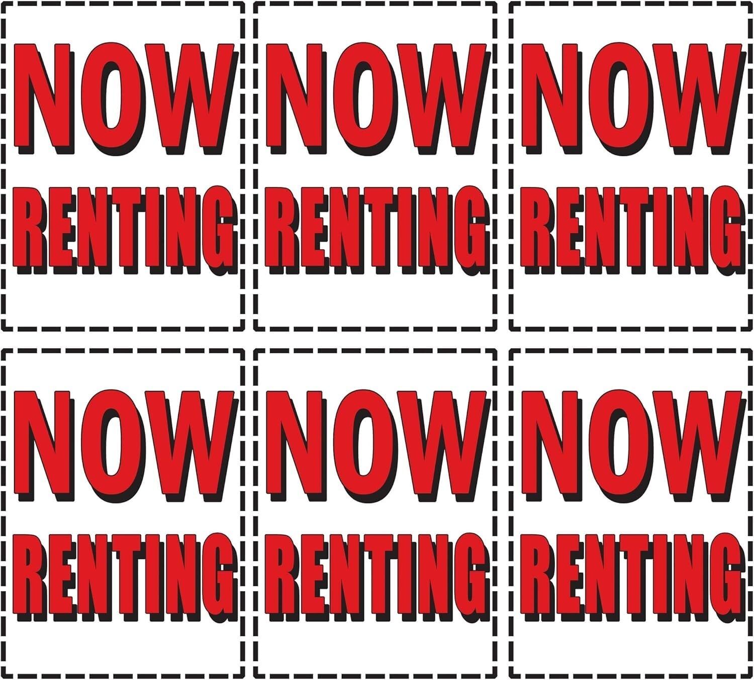 Now Renting Retail Window Display Paper Signs | Pack of 6 | 18&Prime;w x 24&Prime;h