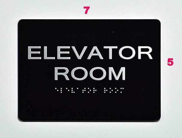 Elevator Room Sign With Braille and Raised Letters Black (Aluminum, Size 5×7)
