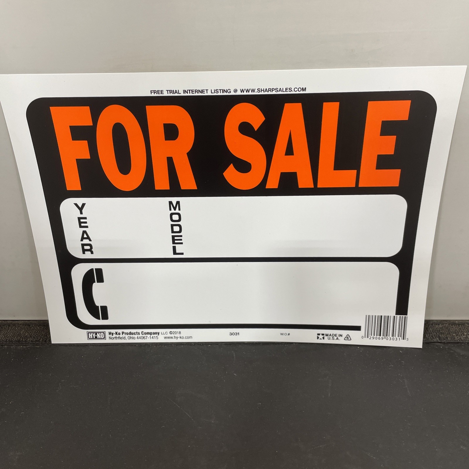 Sign « For Sale » For Cars Year/Model Orange & Black 9 x 12