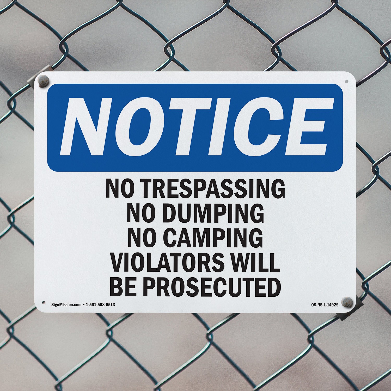 No Trespassing No Dumping No Camping Violators OSHA Notice Sign – 5 or 10 Pack