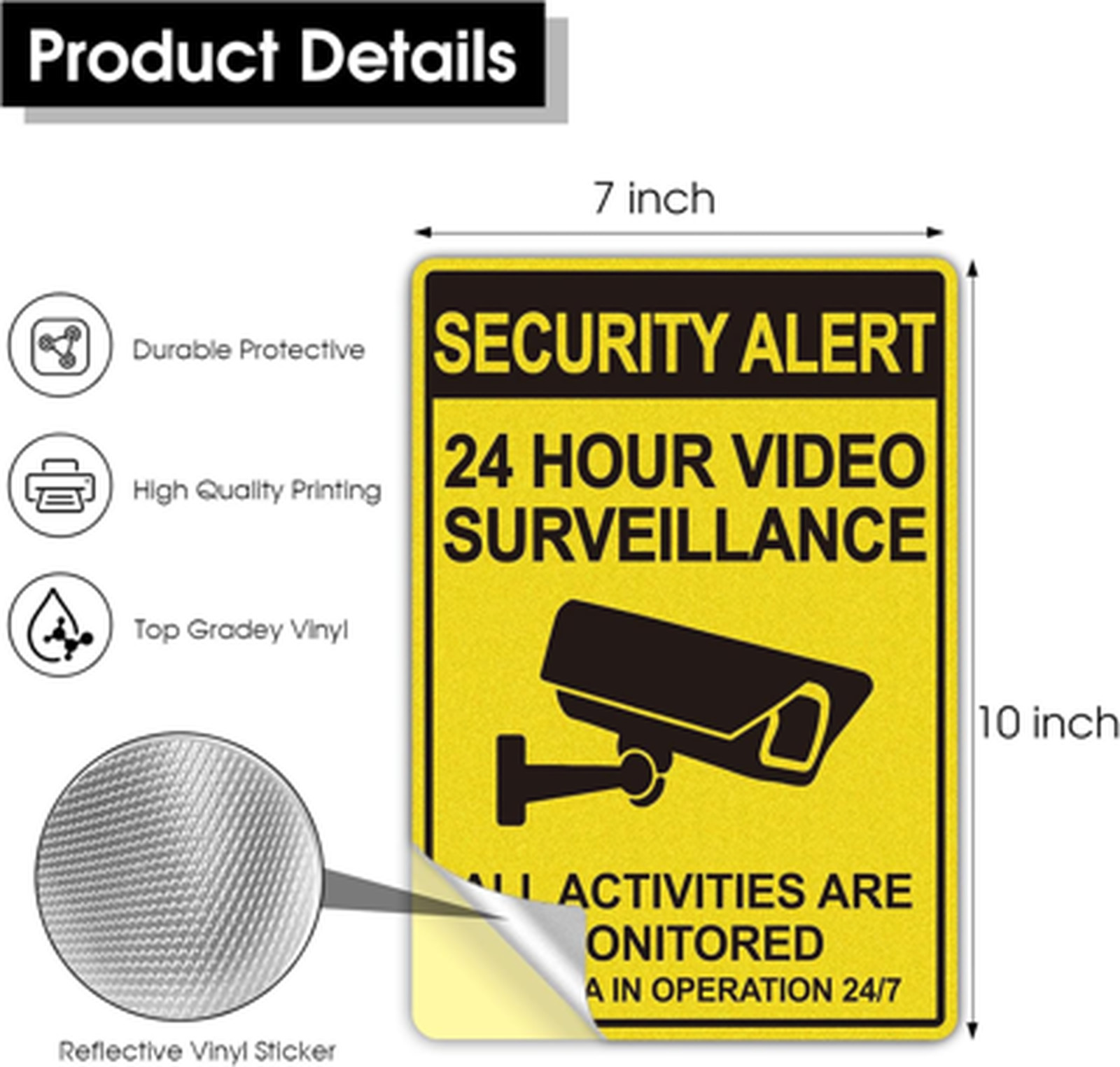 Security Signs Video Surveillance Sticker 24 Hour Security Camera Decal 2 Pack