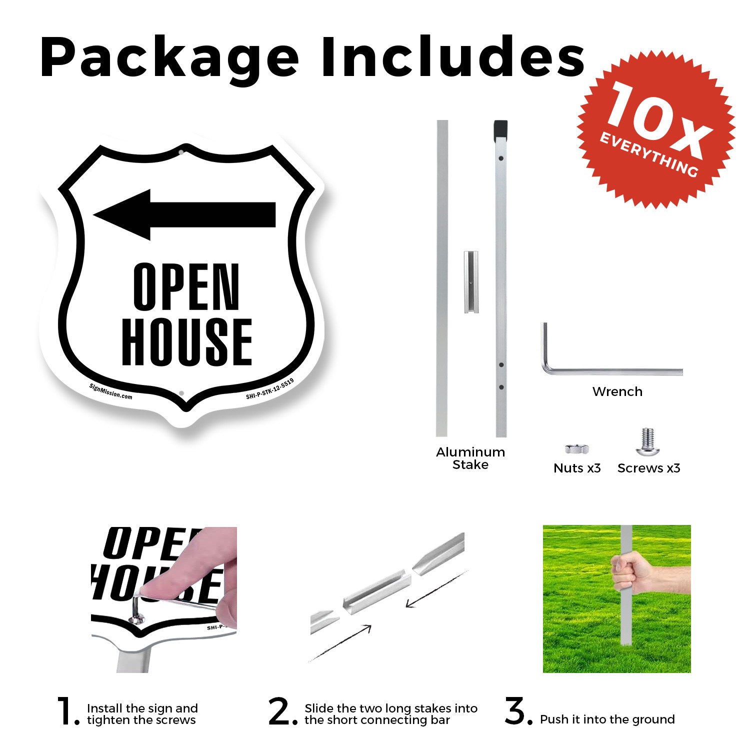 Open House Left Shield Shaped Sign With Stake Crafted in the USA