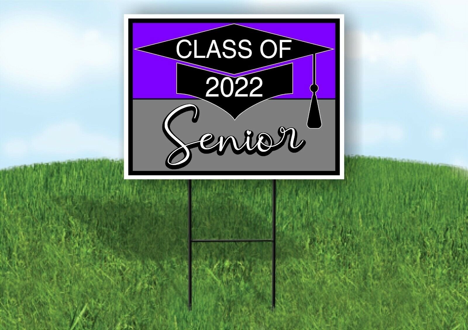 CLASS 2022 SENIOR PURPLE GRAY Yard Sign with Stand LAWN SIGN