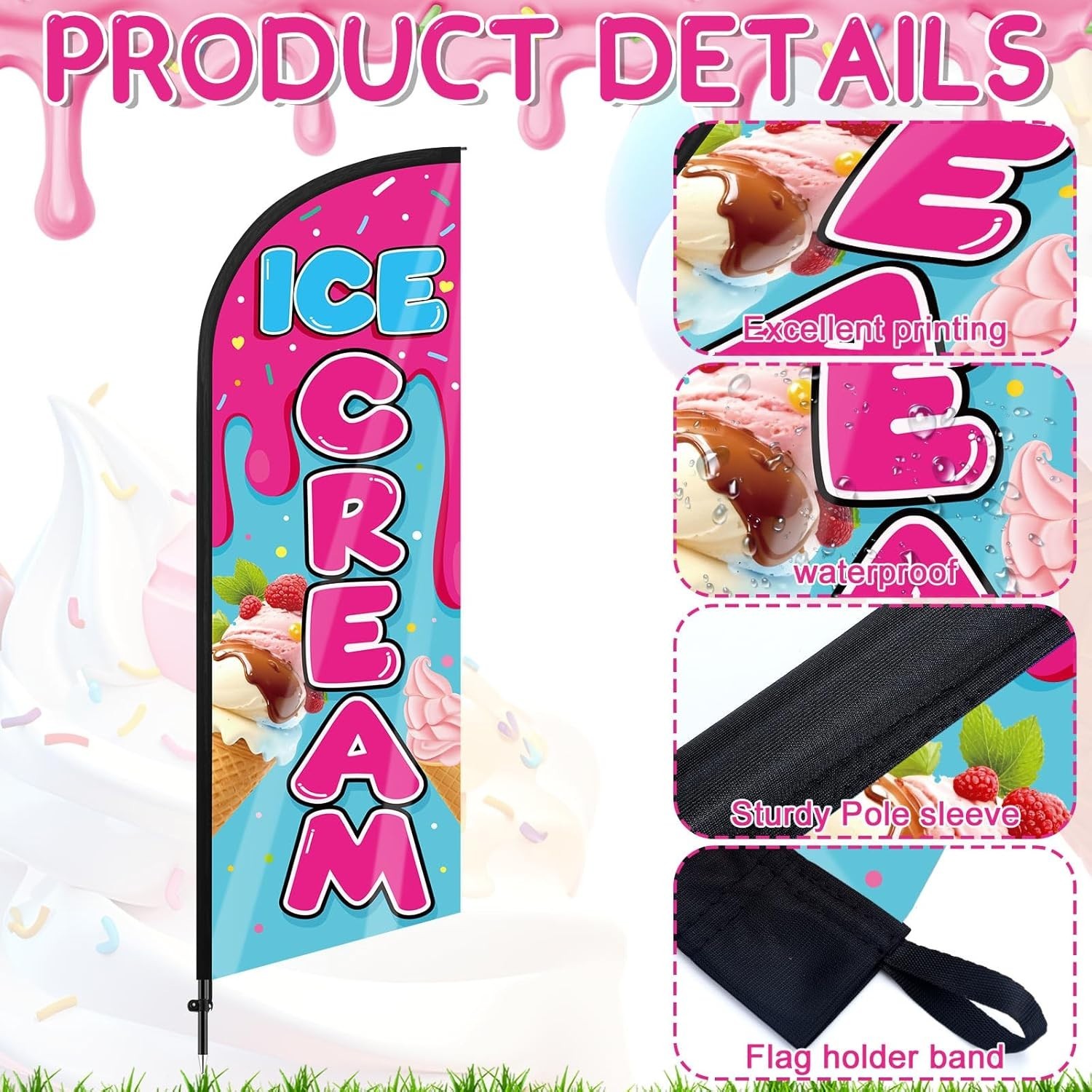 Ice Cream Advertising Feather Flag 7 ft Advertising Swooper Flag Banner Signs…