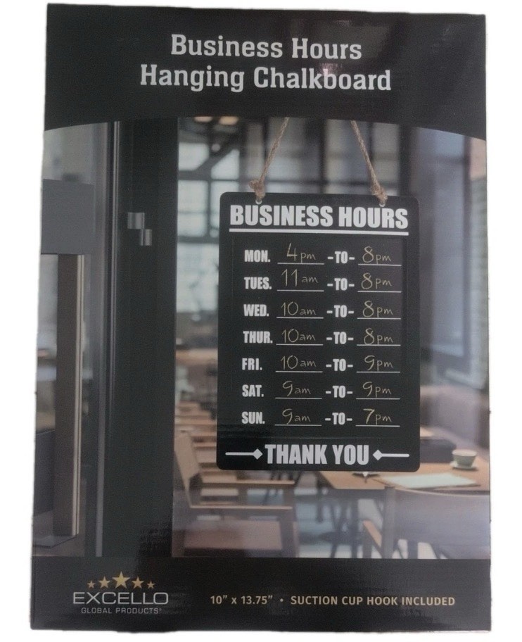 Excello Global Products Hanging Business Hours Chalkboard Door Sign 10×13.75&Prime;
