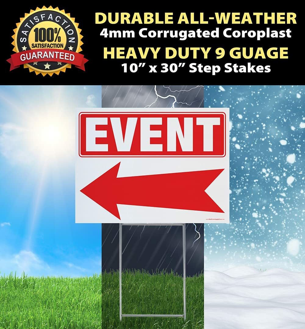 Large Double Sided Event Arrow Yard Sign Complete Kit w/Stake(s)(1,2,3 or 5pk)