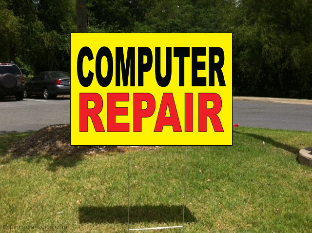 Computer Repair Yellow Background Black Red Plastic Yard Sign /Free Stakes