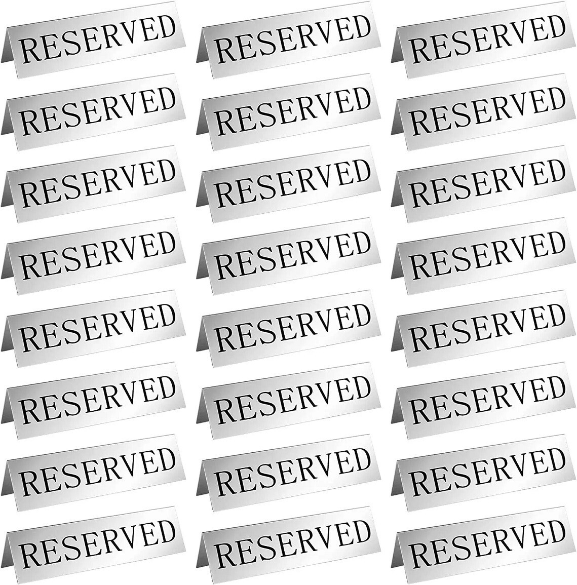 RESERVED SIGN 24 Pack 6 Inch Tabletop Aluminum Sign RESERVED 2-Sided SILVER