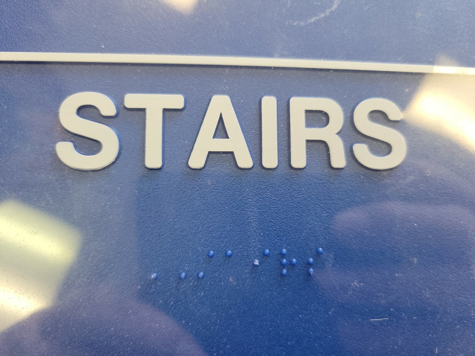 ADA Stairs Sign with Braille Adhesive Door Plate 9&Prime; x 6&Prime; Blue
