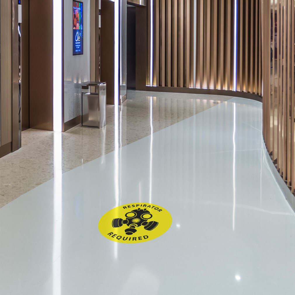Floor Decals Respirator Required Yellow Anti-Slip Round Shape Signs Stickers