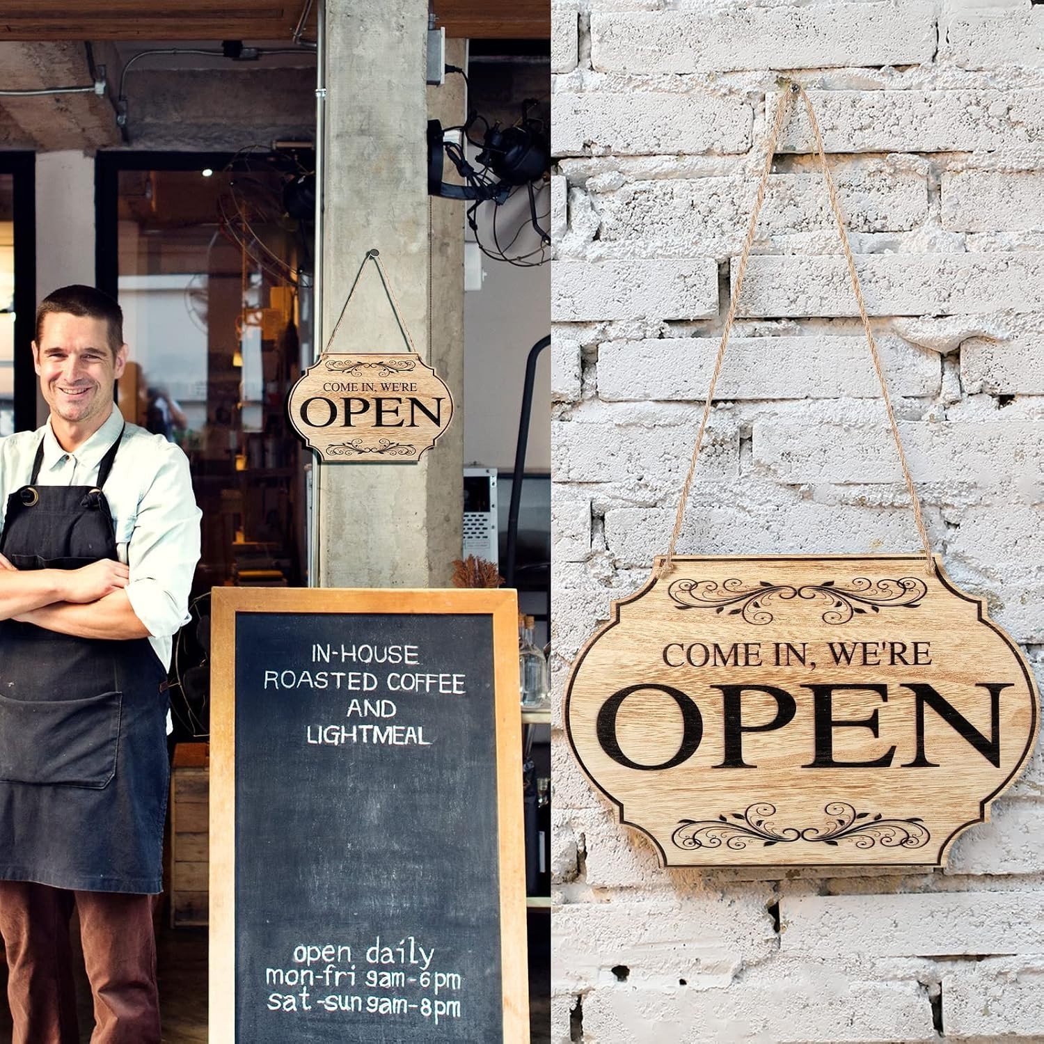 Wooden Waterproof Open Closed Sign, 11.8×7.9 – Versatile Outdoor/Indoor Use