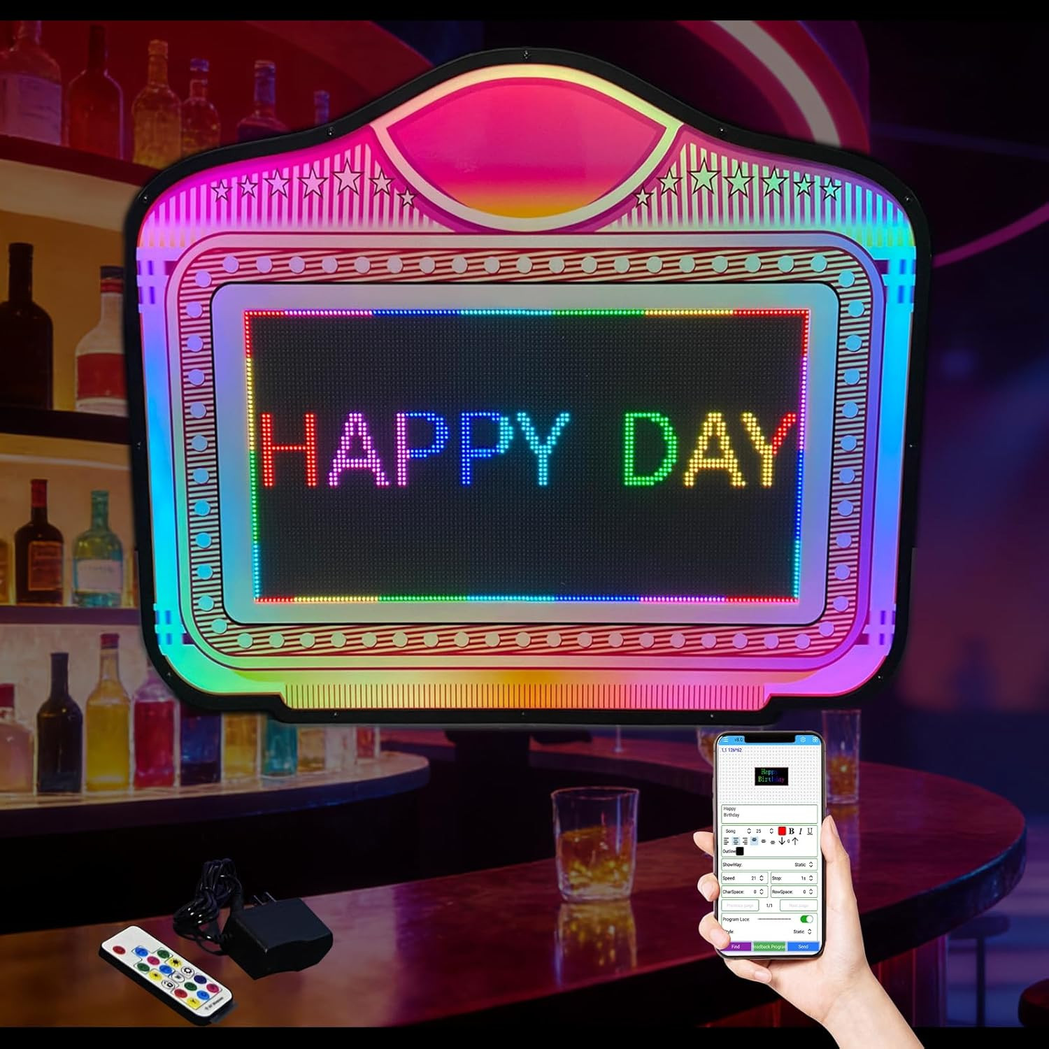 LED Bottle Service Sign – with APP Programmable Color Display & Scroll Play, Clu