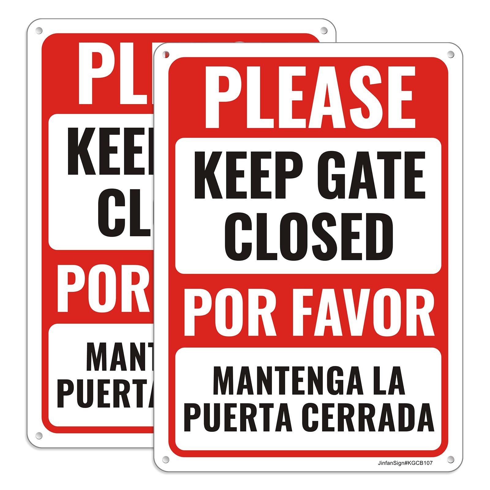 Bilingual English Spanish Keep Gate Closed Reflective Aluminum Sign 2 PCS
