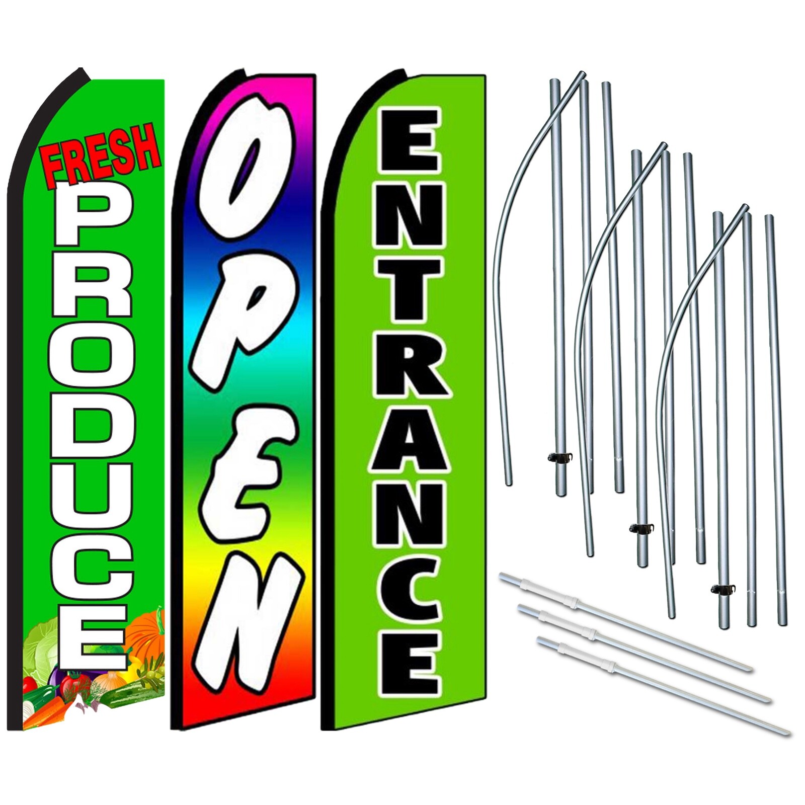 Fresh Produce, Open, Entrance – 3 Pack of Swooper Feather Flag Kits