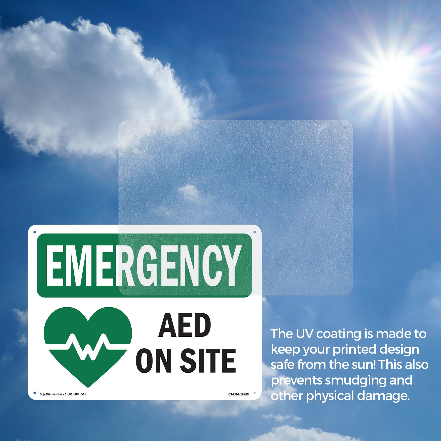 AED On Site With Symbol OSHA Emergency Sign Metal, Plastic, Decal 5 or 10 Pack