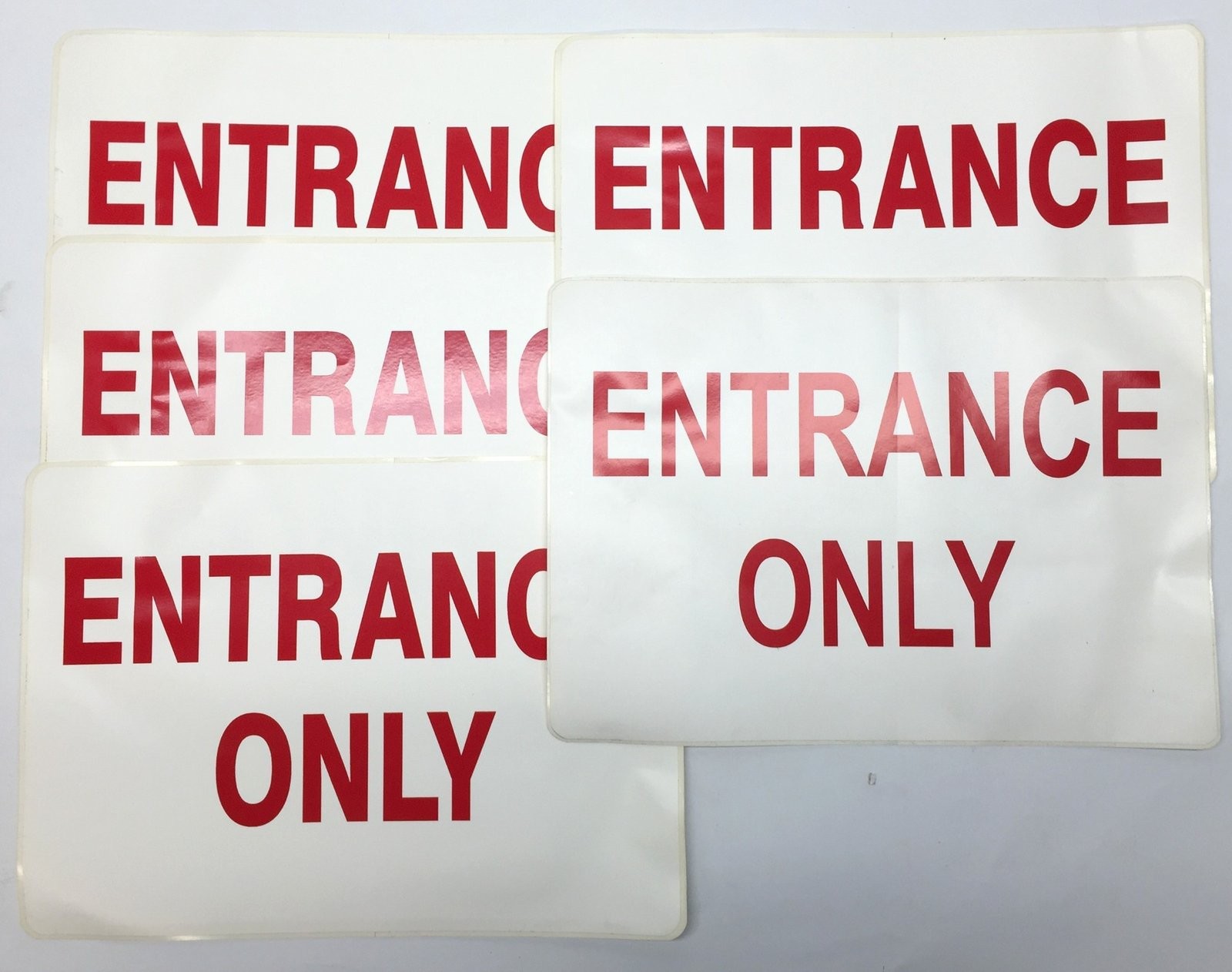 Unbranded White/Red 14&Prime;x10&Prime; &lsquo;Entrance Only&rsquo; Adhesive Back Sign [Lot of 5] NOS