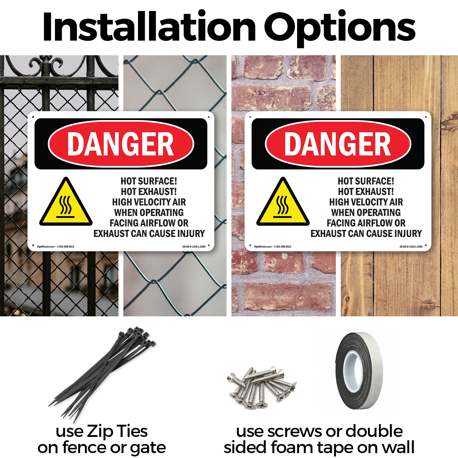 Hot Surface! Hot Exhaust! High OSHA Danger Sign Metal,, Decal 5 or 10 Pack