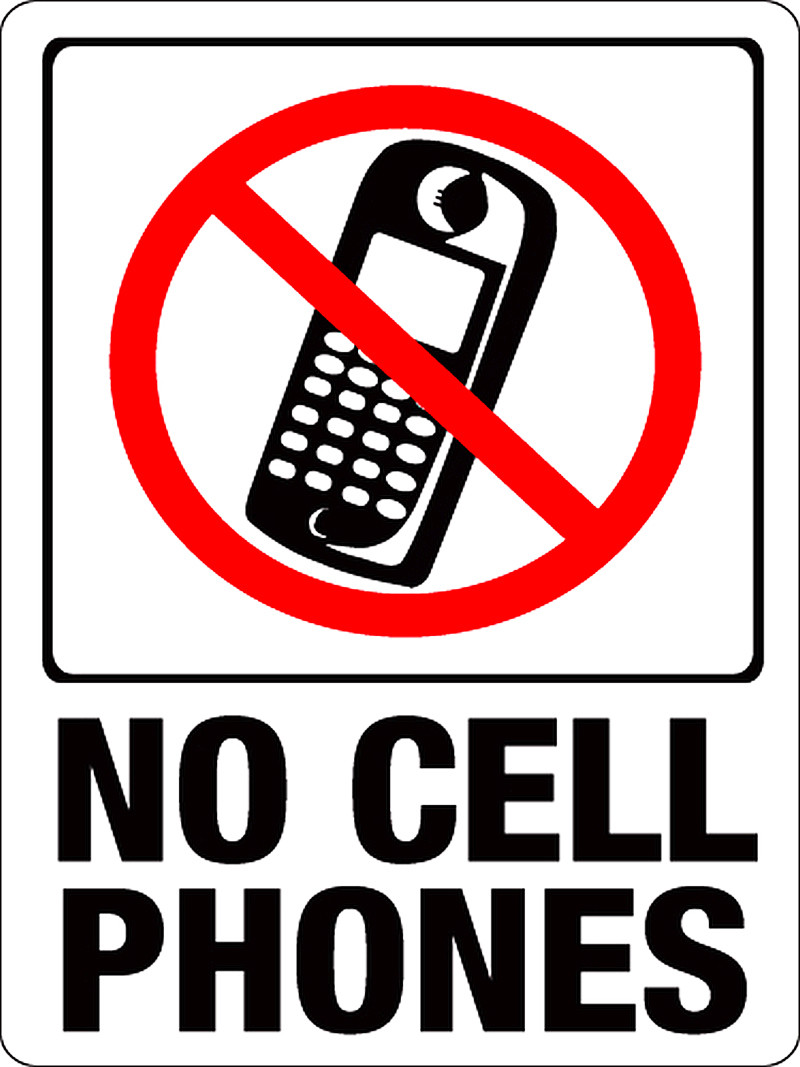 NO CELL PHONES allowed PLASTIC Symbol SIGN door wall entrance 9&Prime;x12&Prime; HY-KO 20618