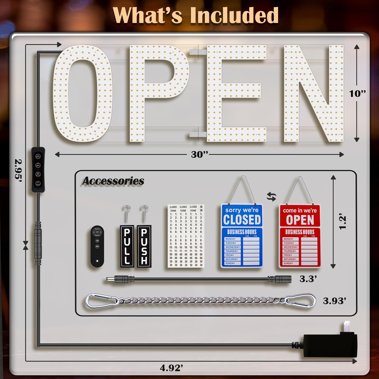 Open Signs for Business, 30&Prime;X10&Prime; Big & Bright Open Sign with Remote Control Dimm
