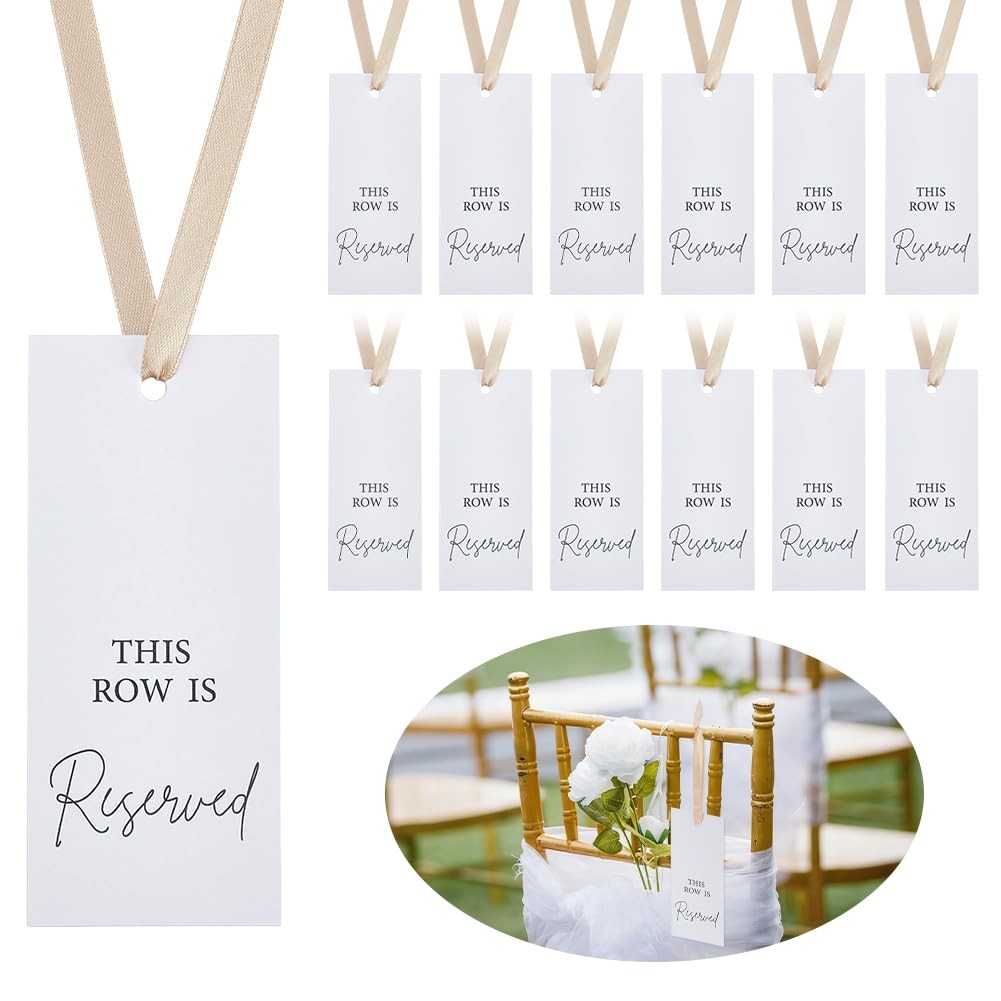 24Pcs Reserveds Chair Signs with Ribbon Wedding Reserved Signs Beige Paper Re…