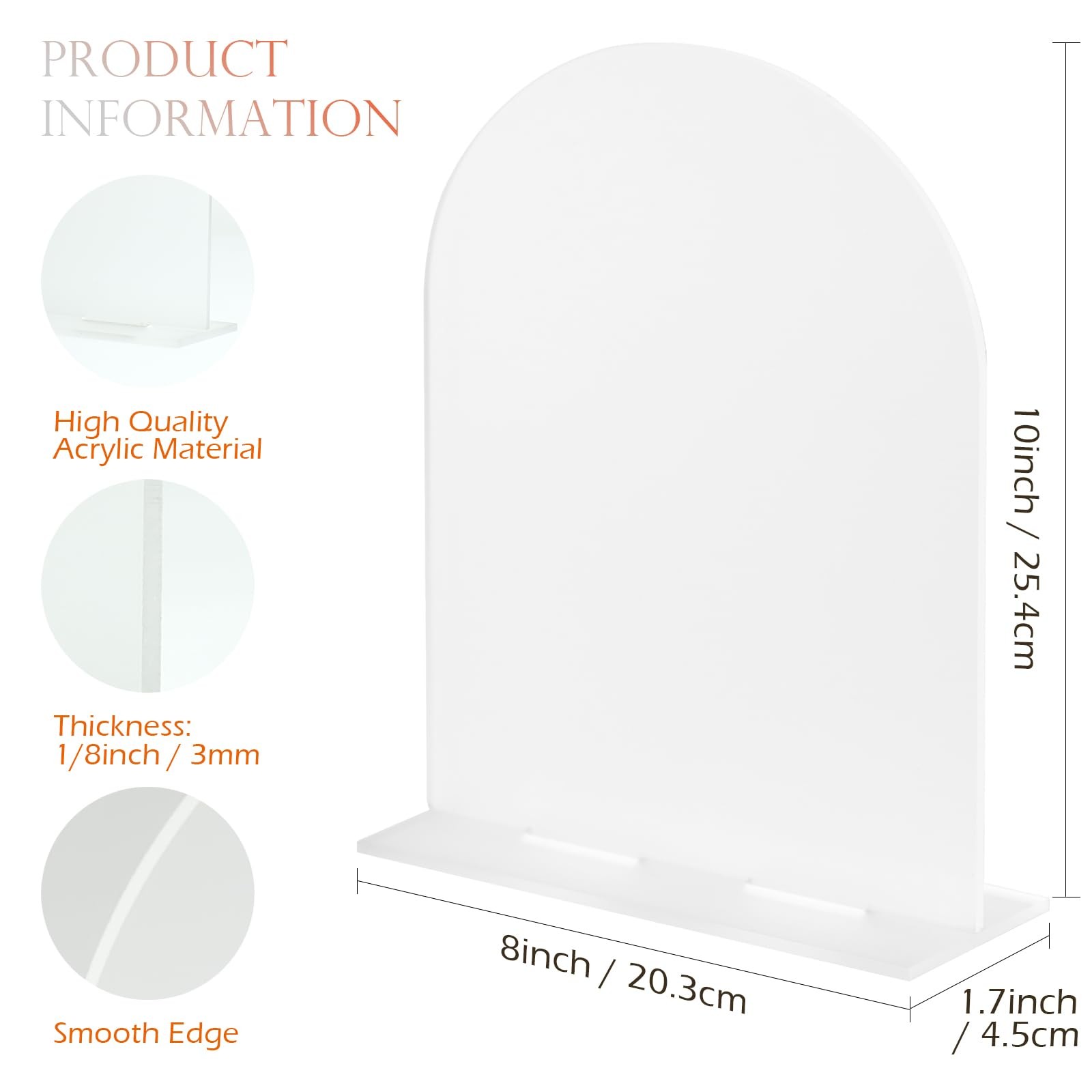 8×10 Inch Frosted Arch Acrylic Sign with Stand | 5 Pack Blank Frosted Acrylic Ar