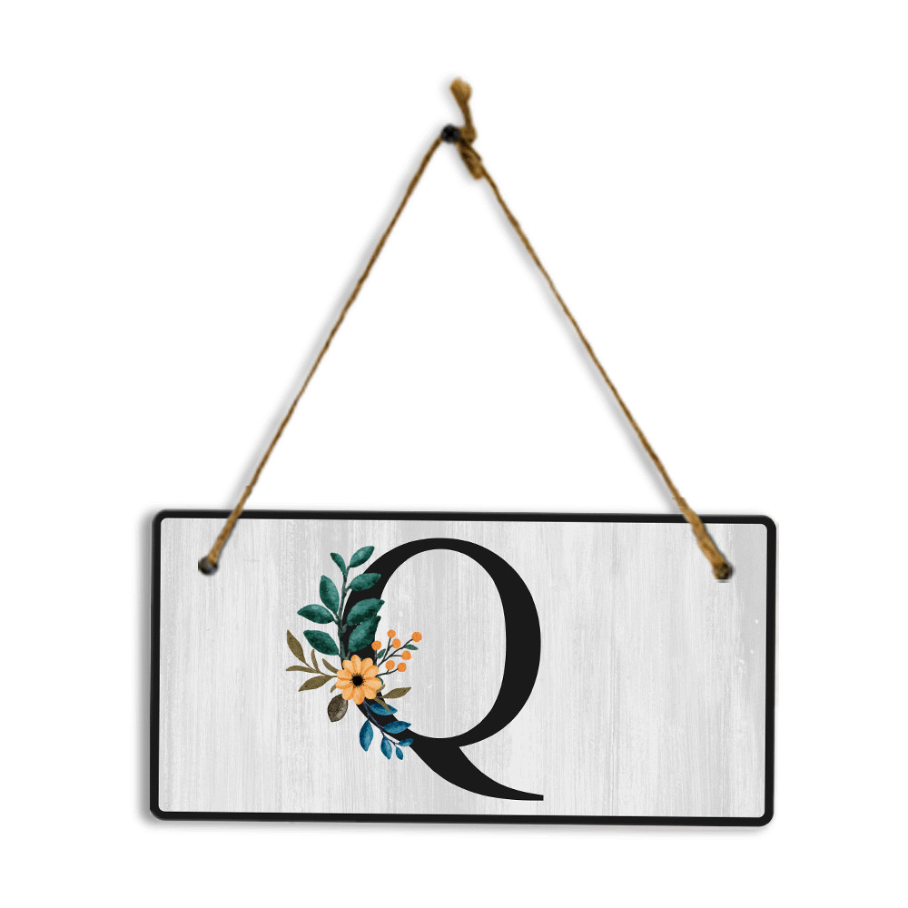 Q Flower Decor 5×10 Hanging Wall or Door Sign | Alphabet Letter Room Decoration