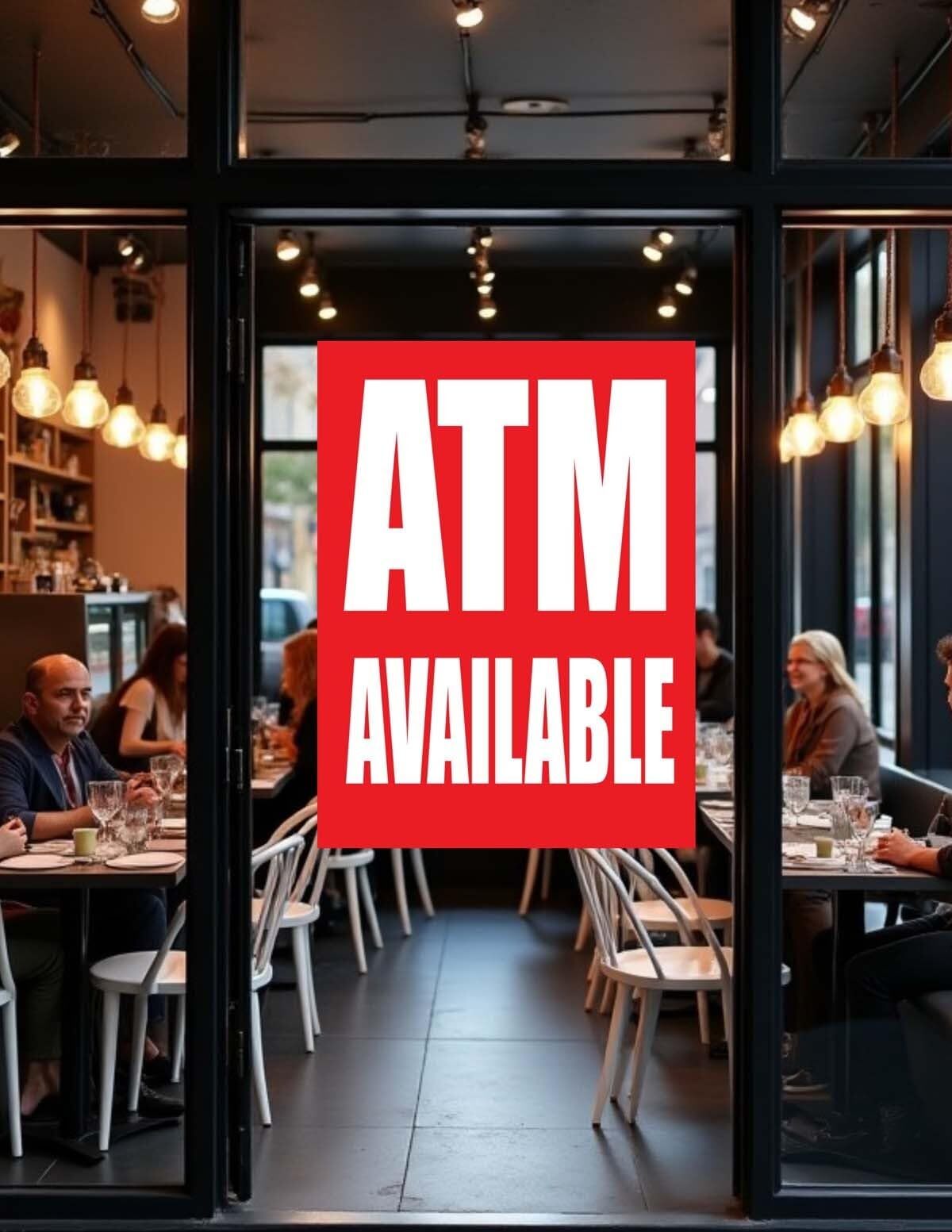 ATM Available | Retail Window Display Sign | 18&Prime;W x 24&Prime;H
