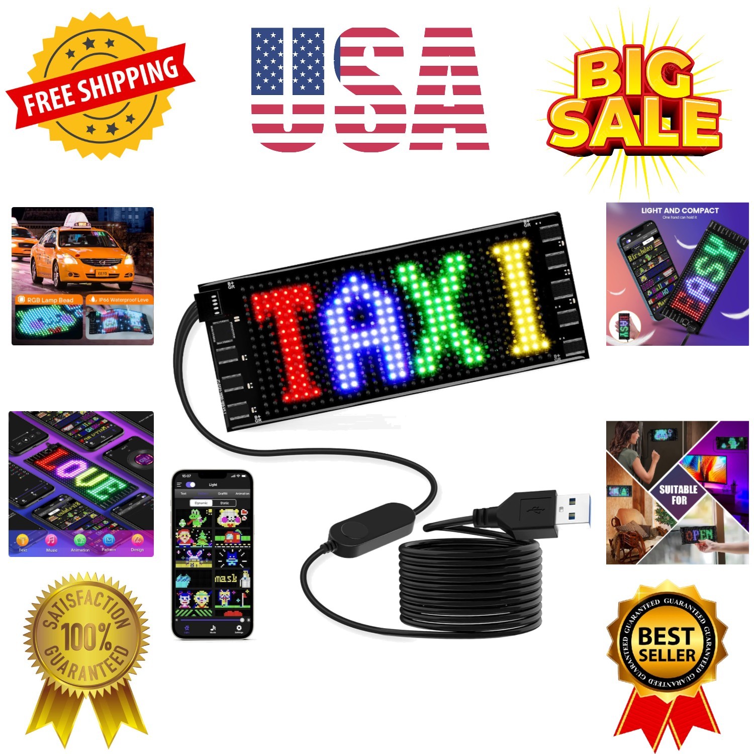 LED Sign for Car, 7 »x3 »Flexible LED Matrix Panel USB 5V Bluetooth Applicati…
