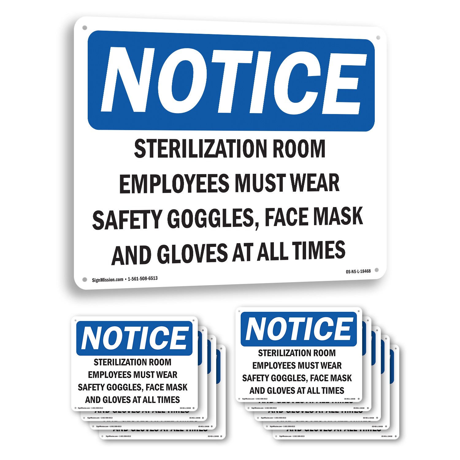 Sterilization Room Employees Must Wear Safety OSHA Notice Sign, Decal 5/10 Pack