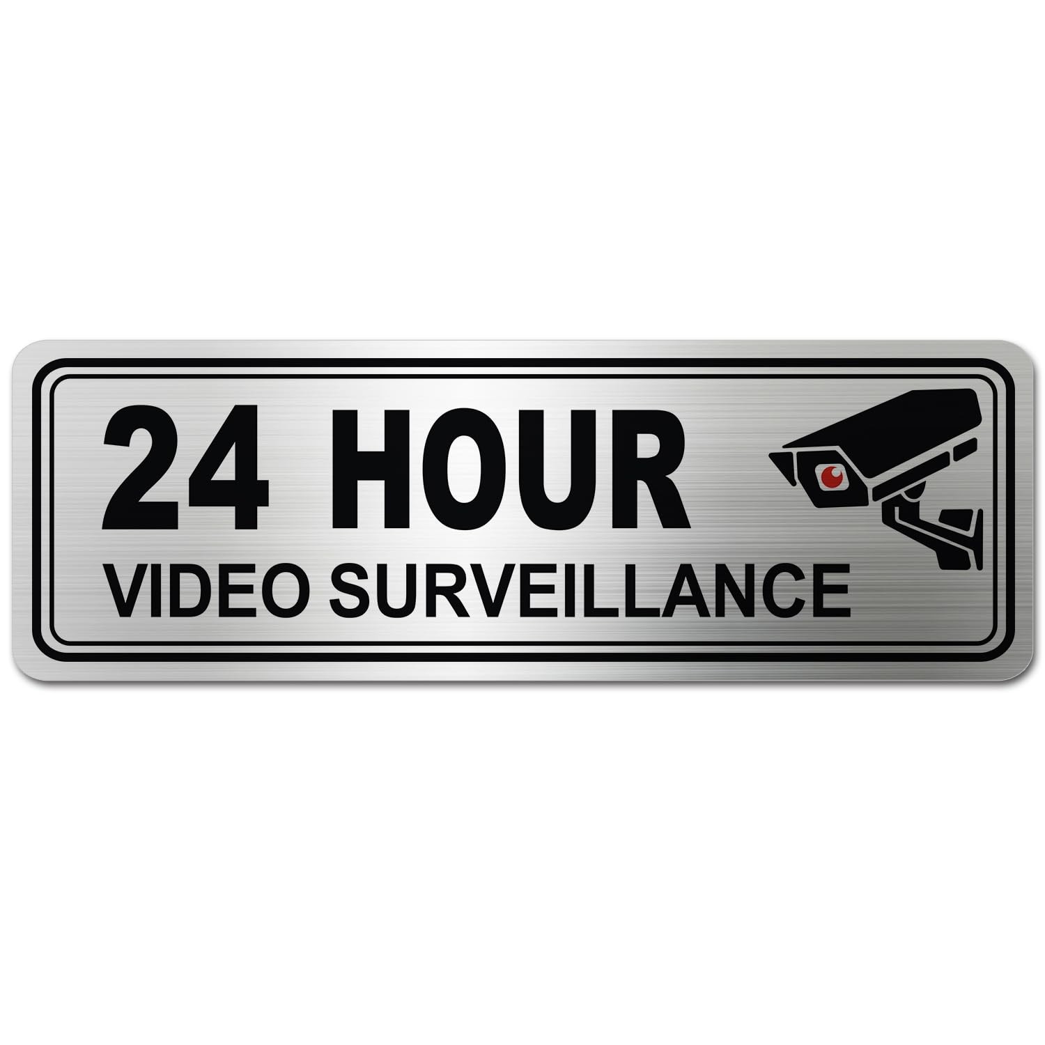 Metal Stainless Steel 24 Hour Video Surveillance Sign Self Adhesive 9×3 Inch