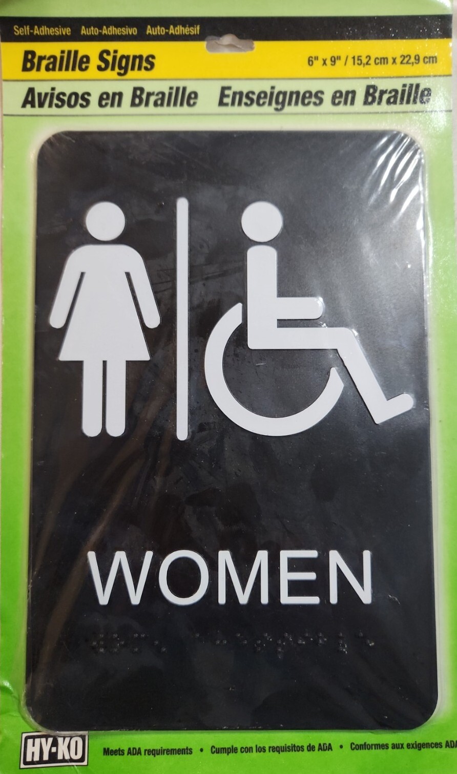 Braille Handicap Women Restroom Sign Hy-Ko Products 6×9 Self Adhesive