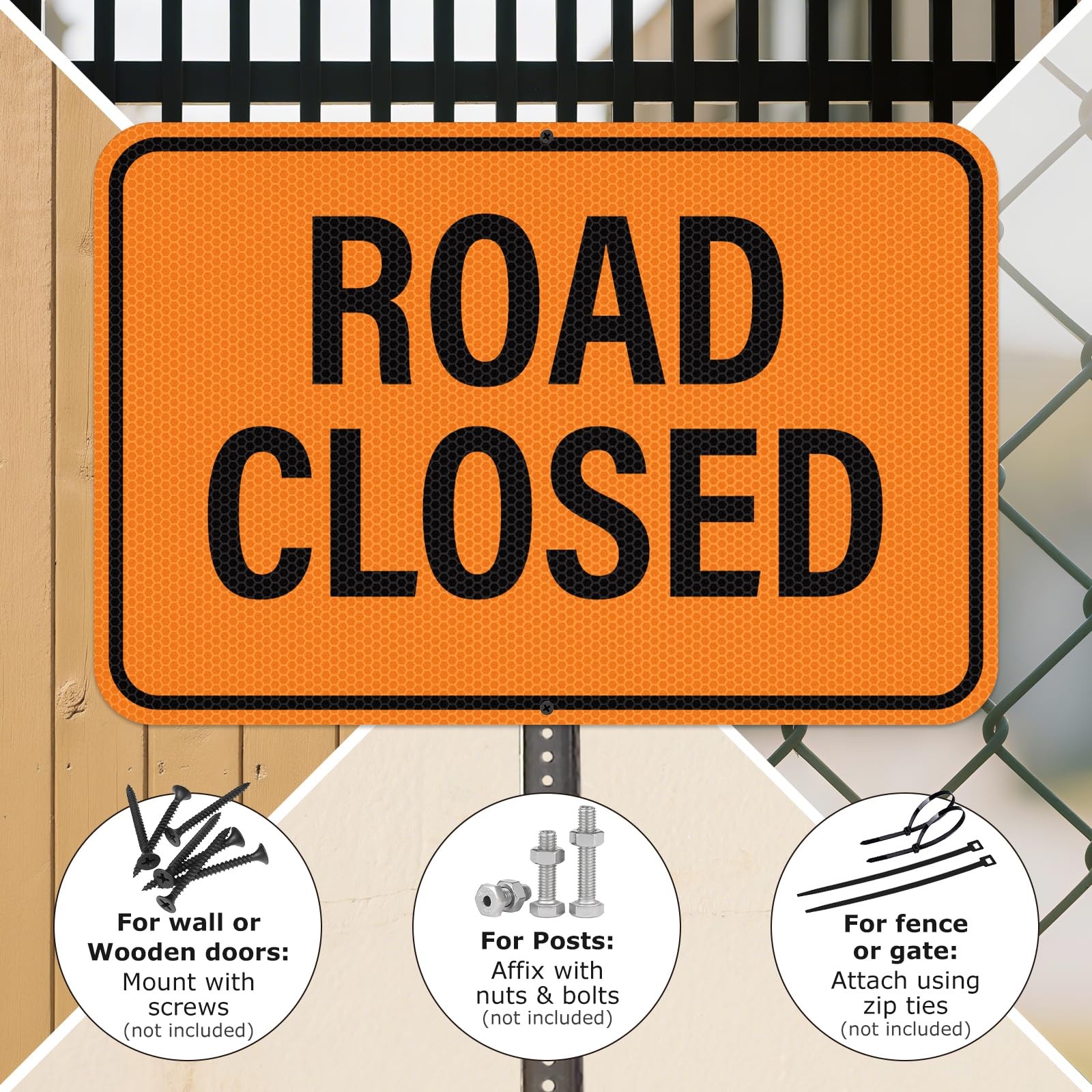 3 PCS Road Closed Detour Sign Right Left Arrow 18×12 Inch Reflective Pot