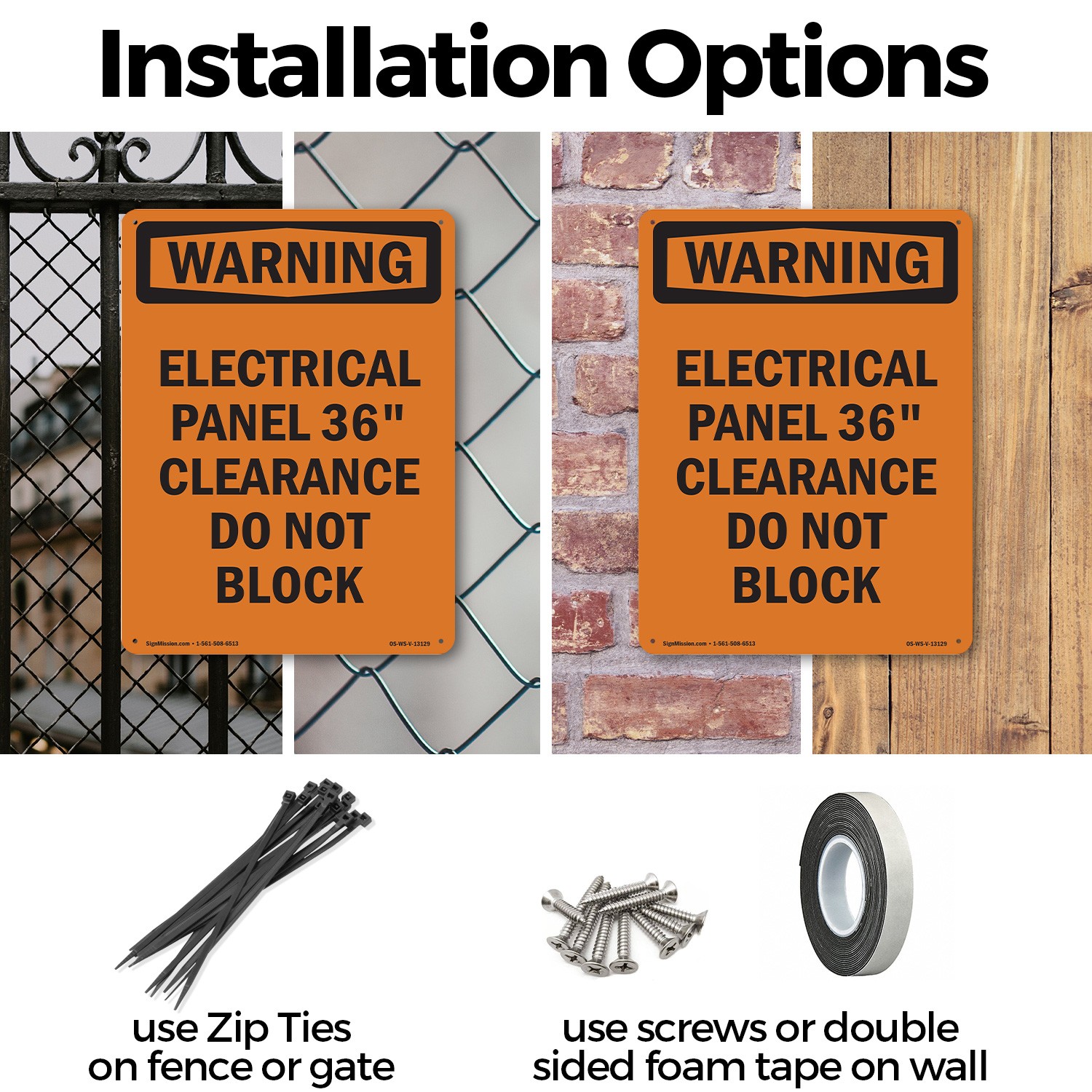 Electrical Panel 36 Clearance OSHA WARNING Sign Metal,, Decal 5 or 10 Pack