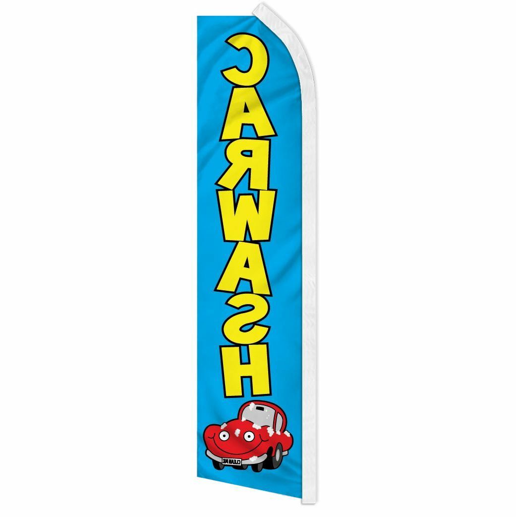 « CARWASH » advertising super flag swooper banner business sign blue car wash auto