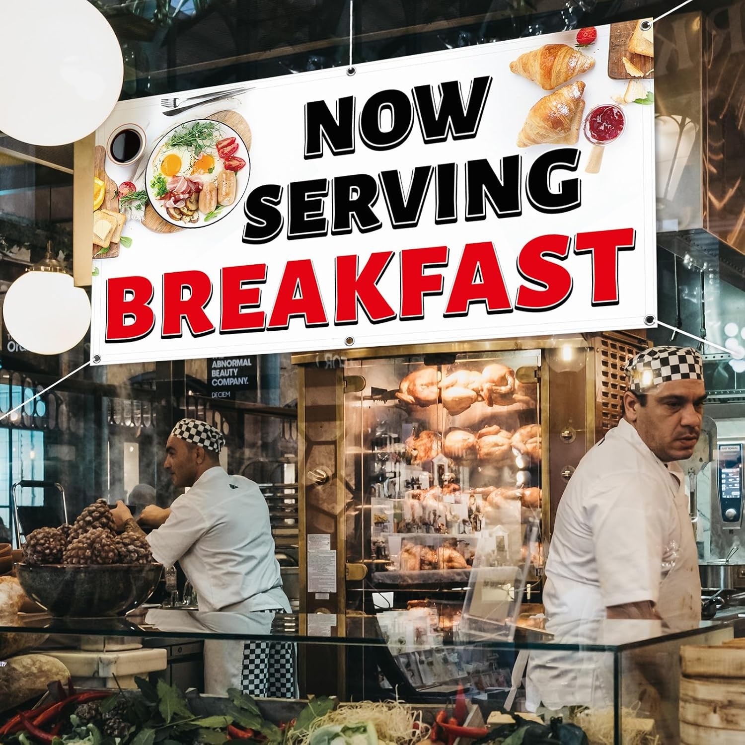 2×4 Feet Polyester Fabric Breakfast Banner Sign With Grommets Polyester Material