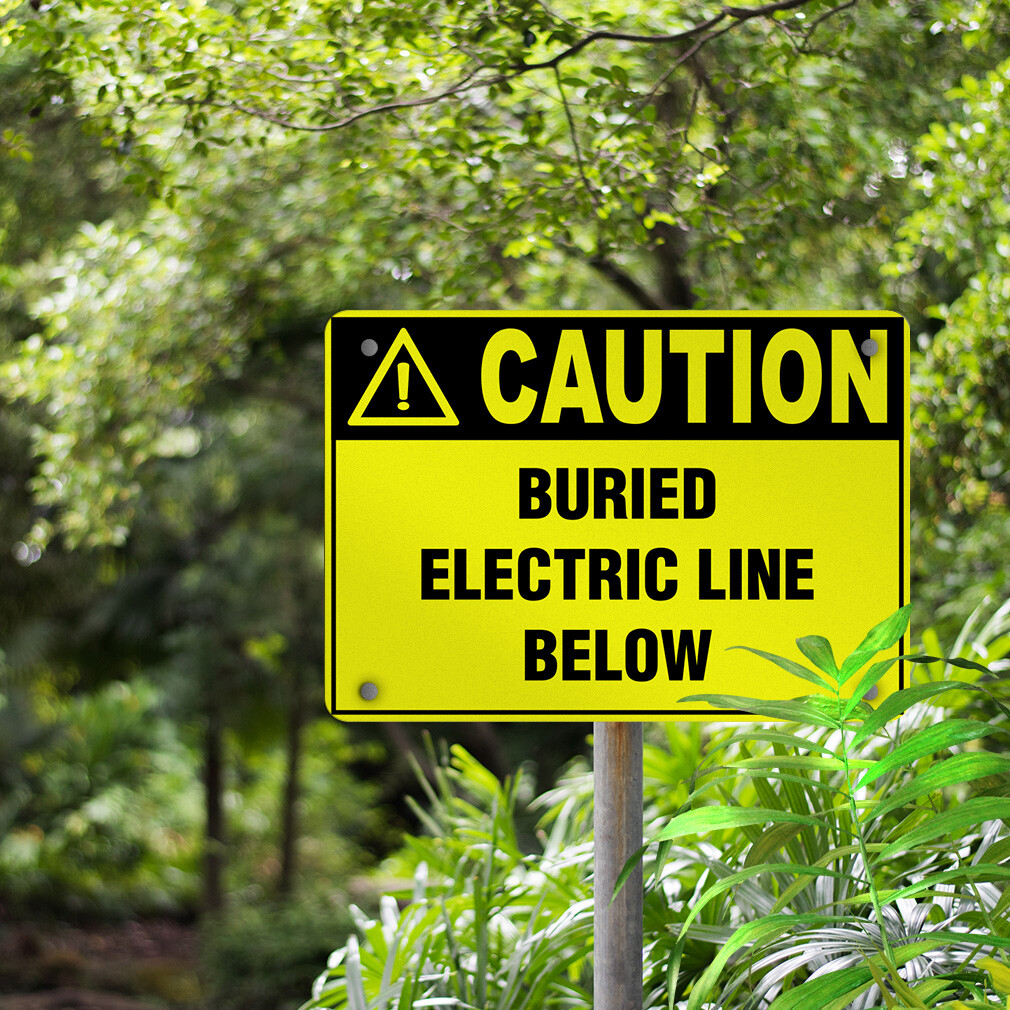 Aluminum Horizontal Metal Sign Caution Buried Electric Line Below Hazard Labels