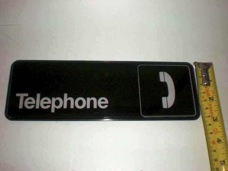 Retro Telephone sign Traex 4540 3&Prime;x9&Prime; Black Self Adhesive Vintage Plastic